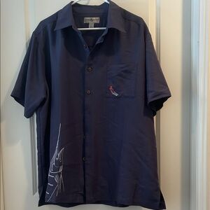 Hook & Tackle embroidered Marlin fish graphic Button Down Shirt short sleeve XL